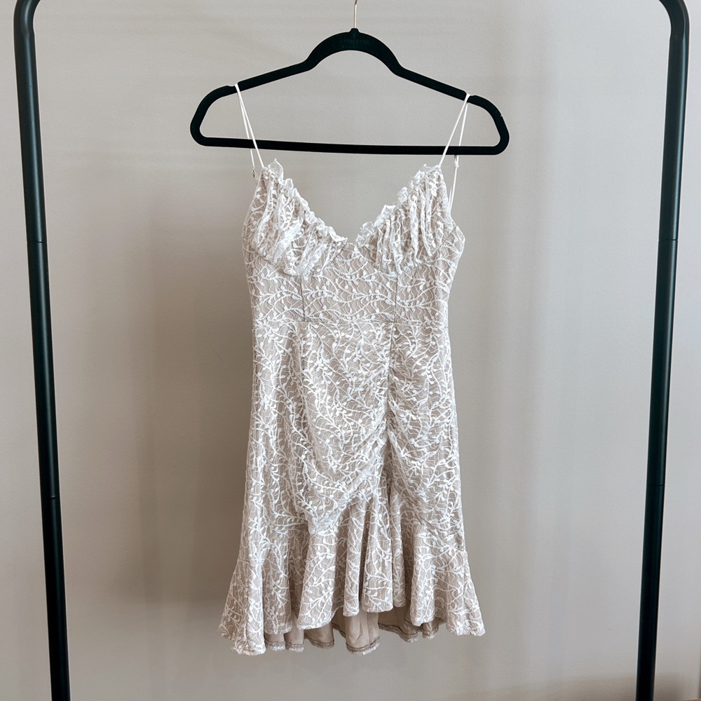 Selfie Leslie Cream Ruched Ruffled Mini Dress